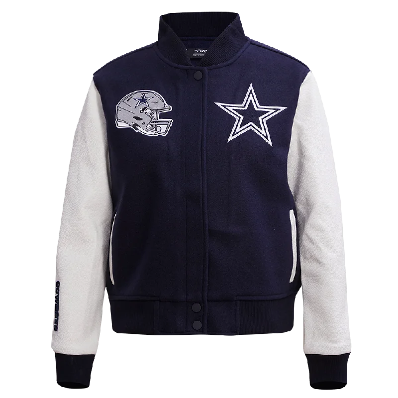 women's relaxed boyfriend blazer -NFL DALLAS COWBOYS CLASSIC WOOL WOMEN'S VARSITY JACKET (MIDNIGHT NAVY/WHITE)