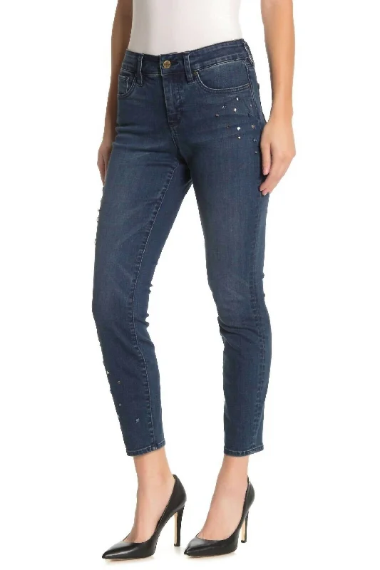 classic dark bootcut jeans for ladies -Jewel Rhinestone Embellished Skinny Jeans In Blue