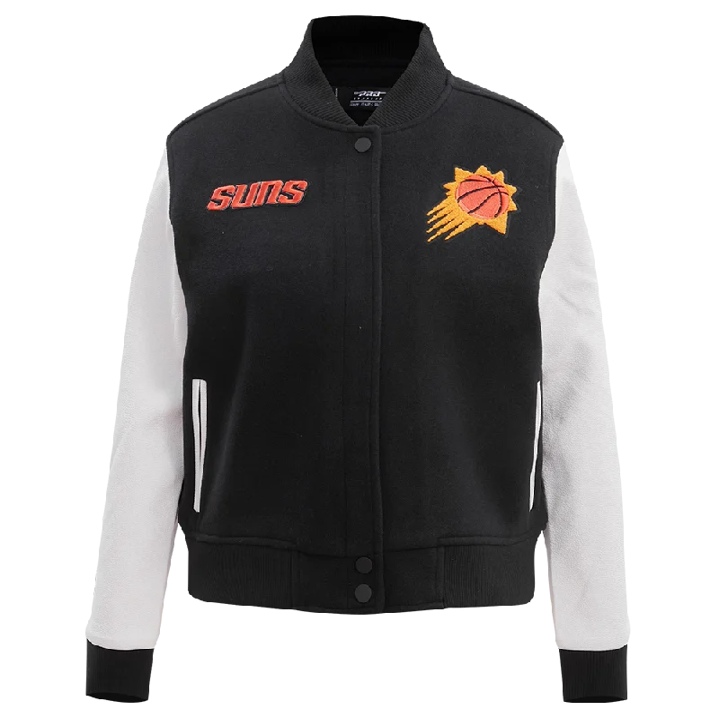 zip-up casual anorak jacket for women -NBA PHOENIX SUNS CLASSIC WOOL WOMEN'S VARSITY JACKET (BLACK/WHITE)