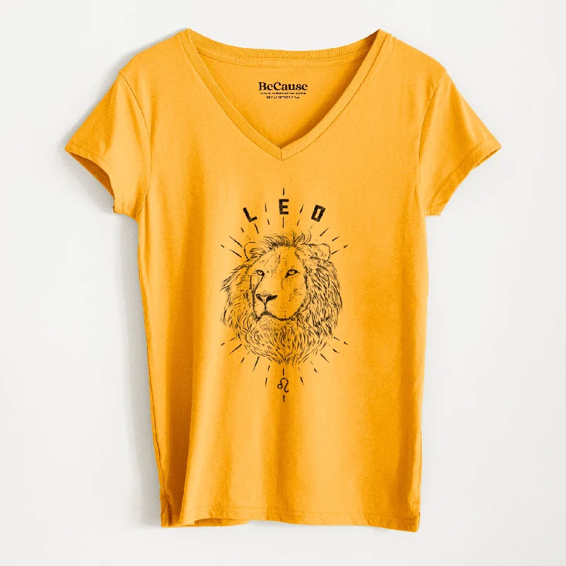 ladies short sleeve blouse -Leo - Lion - Women's 100% Recycled V-neck