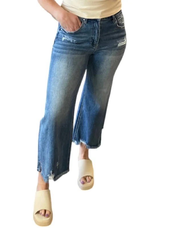 chic cropped ankle jeans for ladies -High Rise Wide Leg Ankle Flare Jeans In Medium Wash