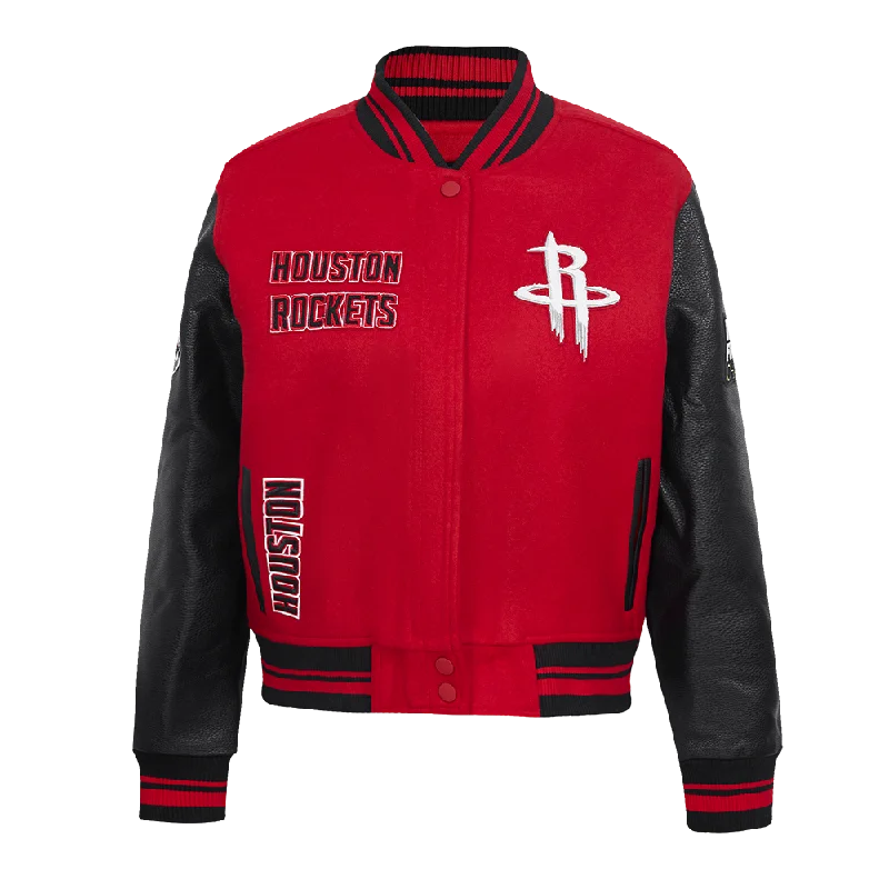 waterproof hiking jacket for women -NBA HOUSTON ROCKETS RETRO CLASSIC WOMEN'S RIB WOOL VARSITY JACKET (RED/BLACK)