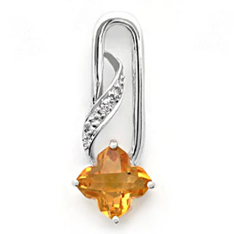 women's hooded winter jacket -18k White Gold Clover Shape Citrine and Diamond Pendant