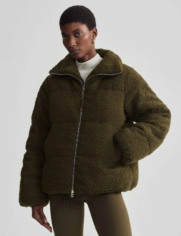 classic camel coat for ladies -Wilkins Sherpa Puffer Jacket - Dark Olive