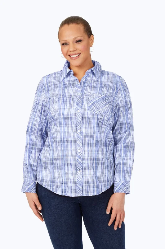 women's lace short sleeve blouse -Hampton Plus Purely Plaid Crinkle Shirt