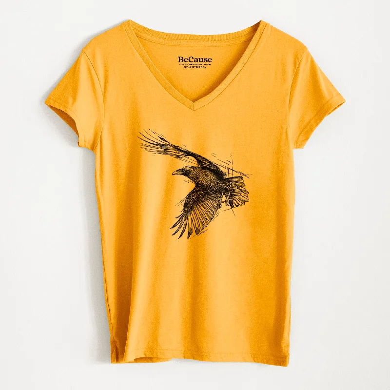 ladies' round neck short sleeve top -Flying Raven - Corvus corax - Women's 100% Recycled V-neck