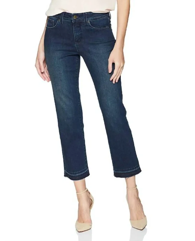 women's rolled hem cuff jeans -Marilyn Release Hem Straight Leg Crop Jeans In Clean Beze