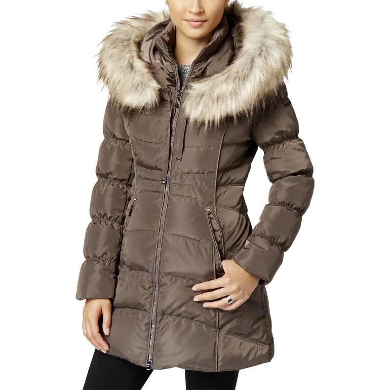 winter-ready faux shearling jacket for women -Laundry by Shelli Segal Womens Faux Fur Hooded Puffer Coat