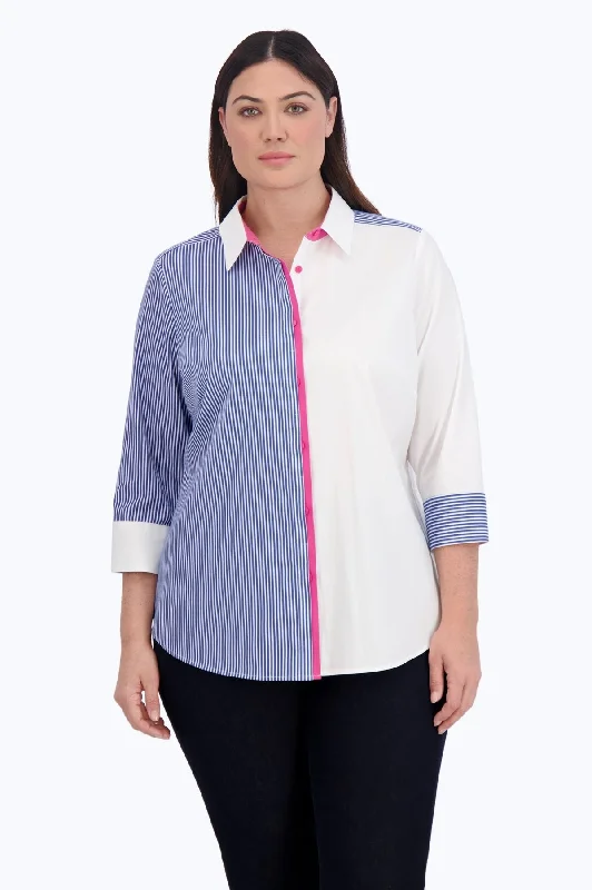 casual short sleeve shirt for women -Charlie Plus Stretch No Iron Colorblock Stripe Shirt