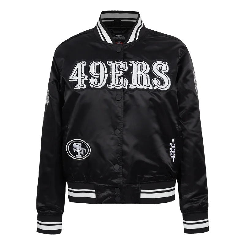 sustainable eco-friendly coat for women -NFL SAN FRANCISCO 49ERS PEARLS WOMEN'S RIB SATIN JACKET (BLACK)