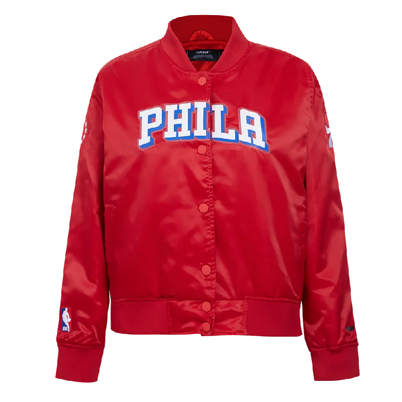 women's travel-friendly jacket -NBA PHILADELPHIA 76ERS CLASSIC WOMEN'S SATIN JACKET (RED)