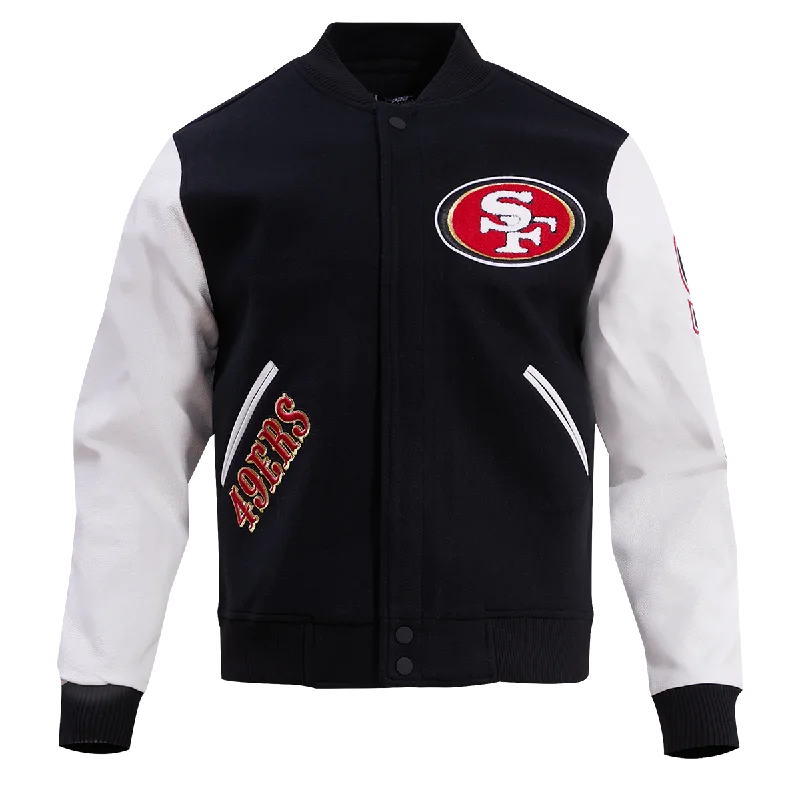 stylish women's blazer -NFL SAN FRANCISCO 49ERS CLASSIC WOOL VARSITY JACKET (BLACK/WHITE)