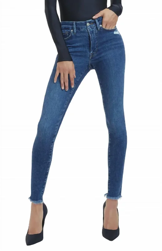 high-rise paperbag jeans for women -Raw Hem Skinny Legs Jeans In Indigo