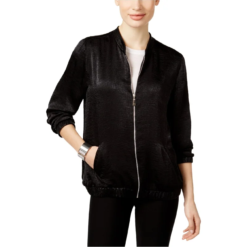 warm down coat for women -NY Collection Womens Textured Satin Bomber Jacket, Black, X-Small