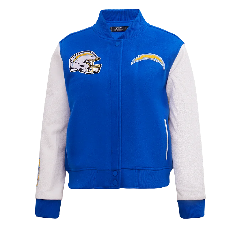 women's long trench coat -NFL LOS ANGELES CHARGERS CLASSIC WOMEN'S WOOL VARSITY JACKET (ROYAL BLUE/WHITE)