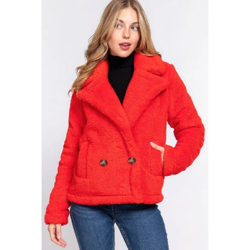 double-layered long coat for women -Faux Faux Sherpa Jacket