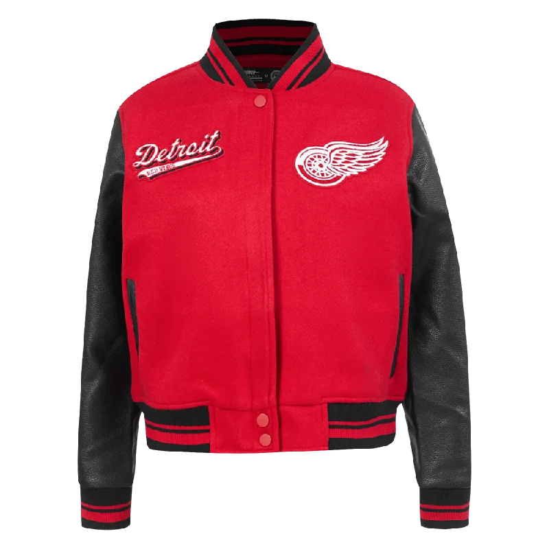 ladies' quilted coat -NHL DETROIT RED WINGS SCRIPT TAIL WOMEN'S WOOL VARSITY JACKET (RED/BLACK)