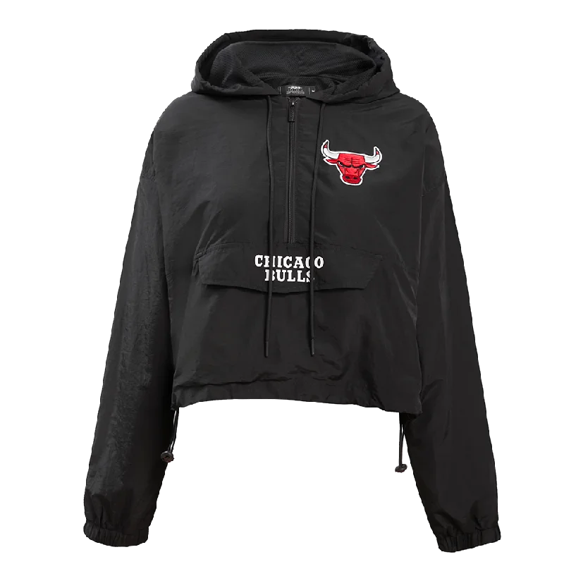 fitted wool blend coat for women -NBA CHICAGO BULLS CLASSIC WOMEN'S WIND WOVEN 1/2 JACKET (BLACK)