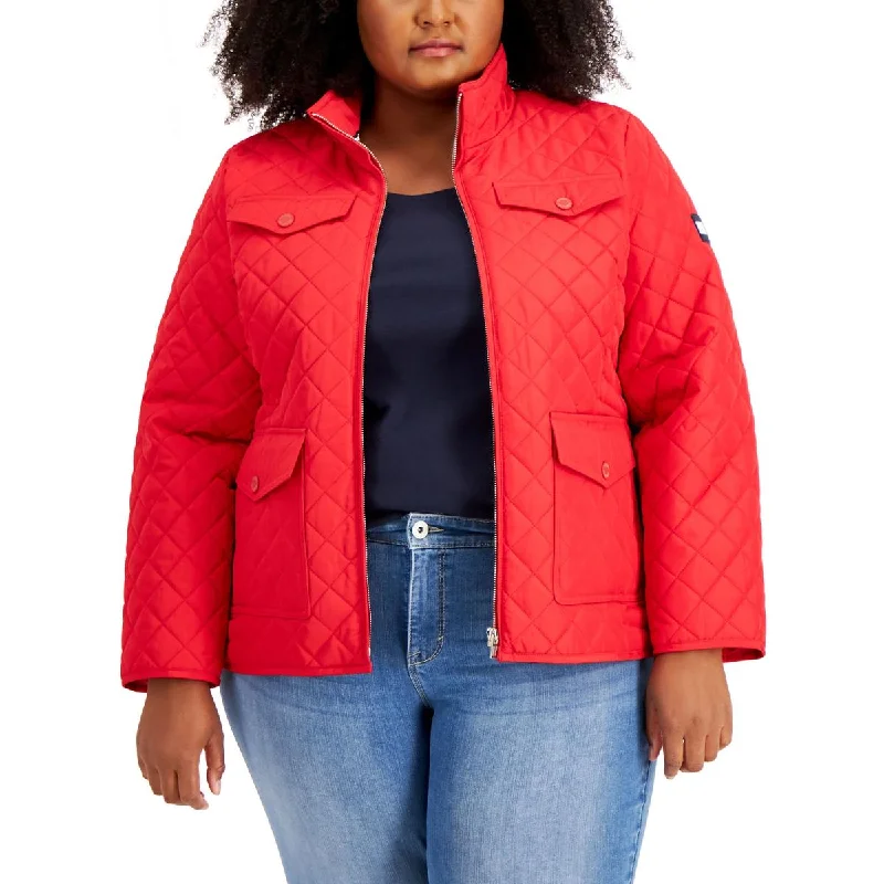 breathable softshell jacket for women -Tommy Hilfiger Womens Plus Quilted Heavy Quilted Coat