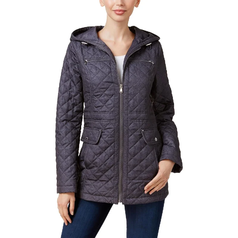 cropped wool blazer for women -Laundry by Design Womens Hooded Short Quilted Coat