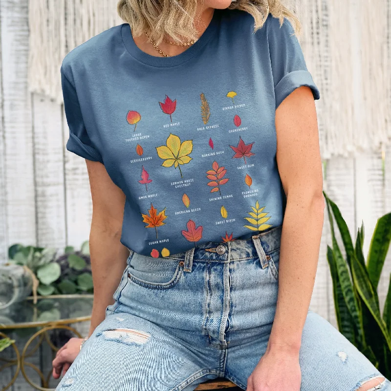 women's cotton short sleeve tee -Vibrant Autumn Leaves Chart - Lightweight 100% Cotton Unisex Crewneck