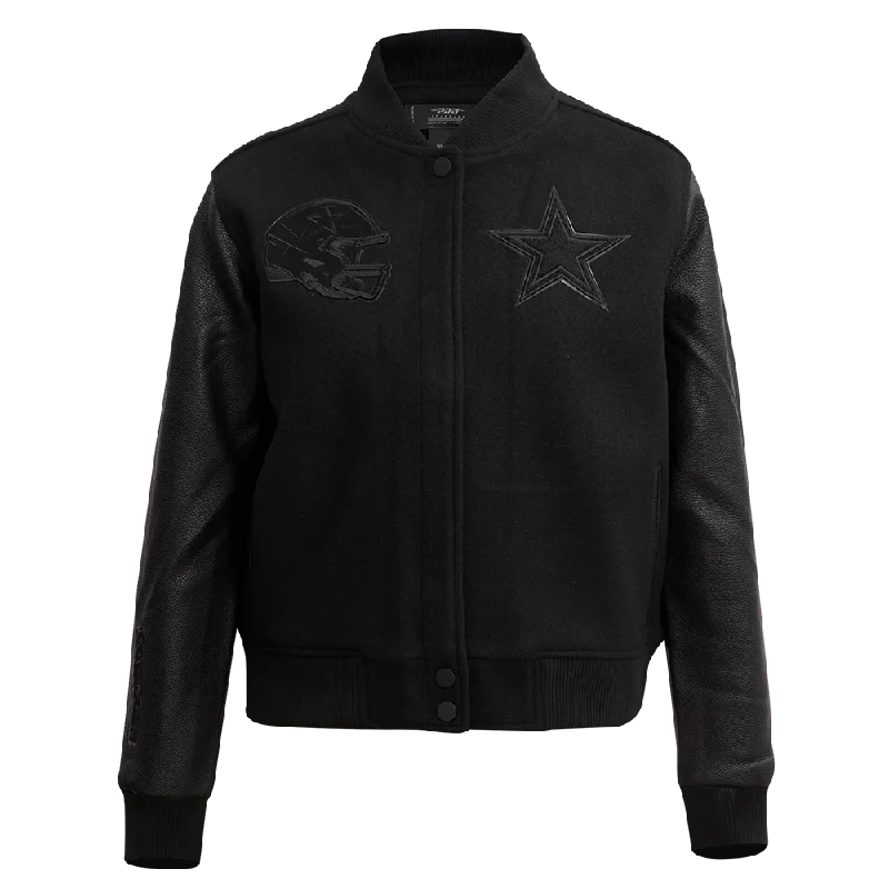 winter-ready women's parka -NFL DALLAS COWBOYS TRIPLE BLACK WOOL WOMEN'S VARSITY JACKET (TRIPLE BLACK)