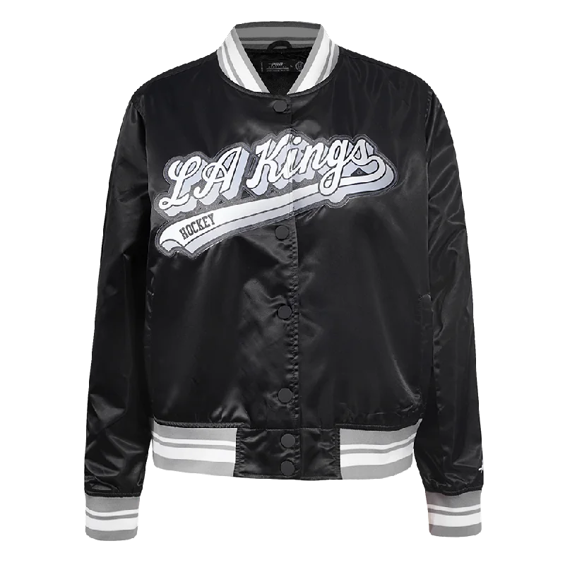 ladies' wool overcoat -NHL LOS ANGELES KINGS SCRIPT TAIL WOMEN'S SATIN JACKET (BLACK/GRAY)