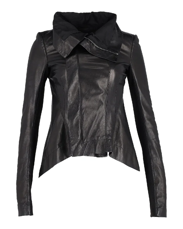 versatile casual coat for women -Rick Owens Draped Jacket in Black Leather