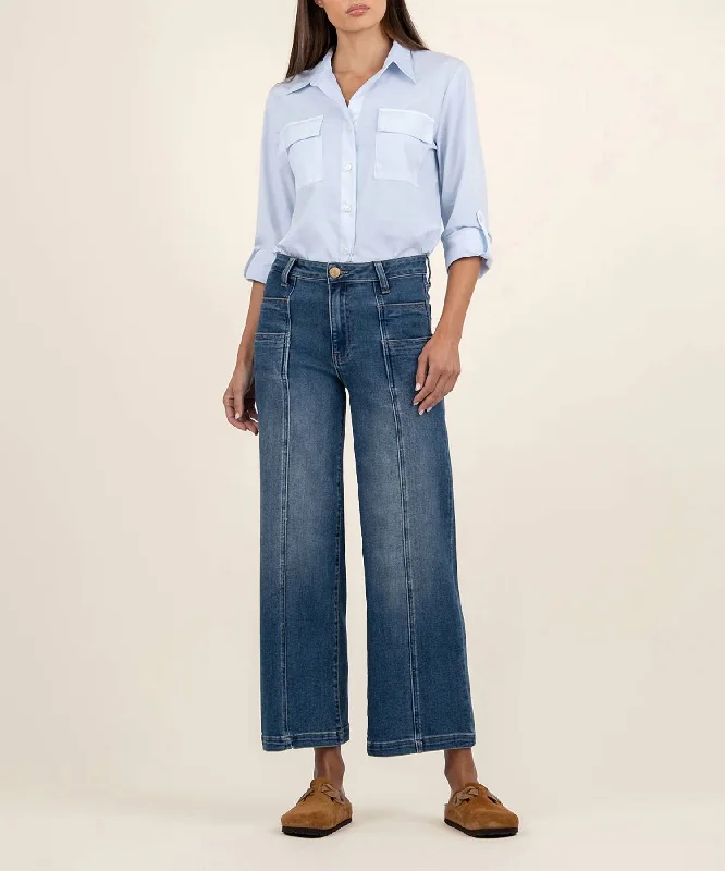 women's loose fit baggy jeans -Meg High Rise Wide Leg In Exceeded W/dk Base Wash