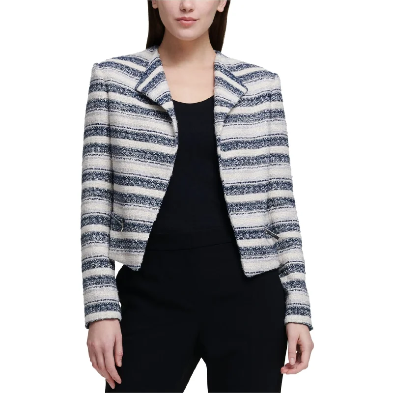 women's teddy bear coat -DKNY Womens Tweed Motorcycle Jacket, Blue, 2