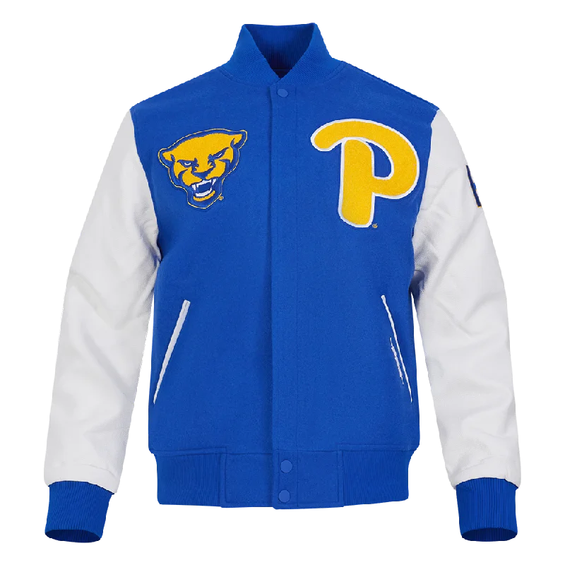 women's fur-trimmed parka -UNIVERSITY OF PITTSBURGH CLASSIC WOOL VARSITY JACKET (ROYAL BLUE/WHITE)