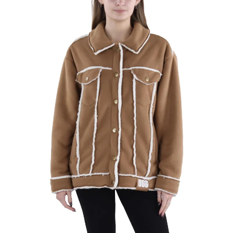 women's asymmetrical zip jacket -Ugg Womens Frankie Fleece Warm Trucker Jacket