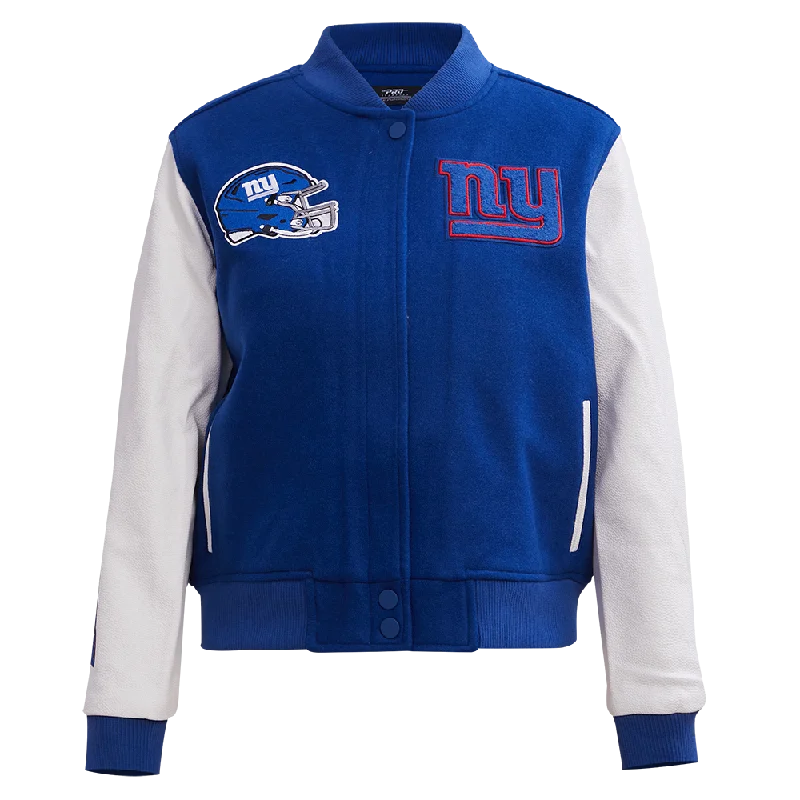 ladies' insulated ski jacket -NFL NEW YORK GIANTS CLASSIC WOMEN'S VARSITY JACKET (DODGER BLUE/WHITE)