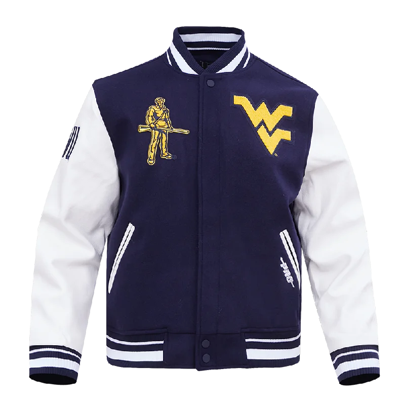 women's varsity bomber jacket -WEST VIRGINIA UNIVERSITY CLASSIC RIB WOOL VARSITY JACKET (MIDNIGHT NAVY/WHITE)