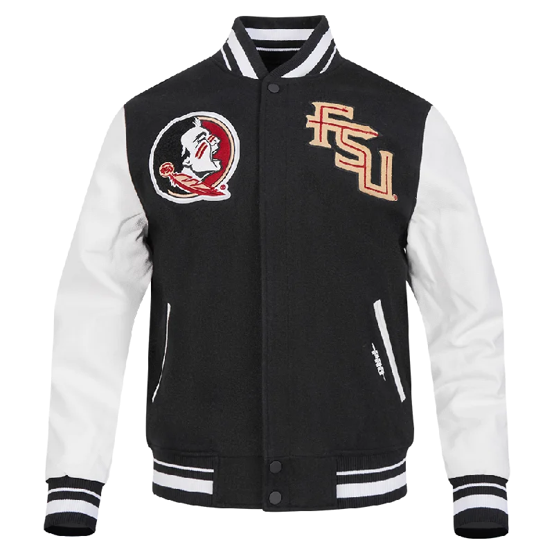 women's fur-trimmed parka -FLORIDA STATE UNIVERSITY CLASSIC WOOL VARSITY JACKET (BLACK/WHITE)