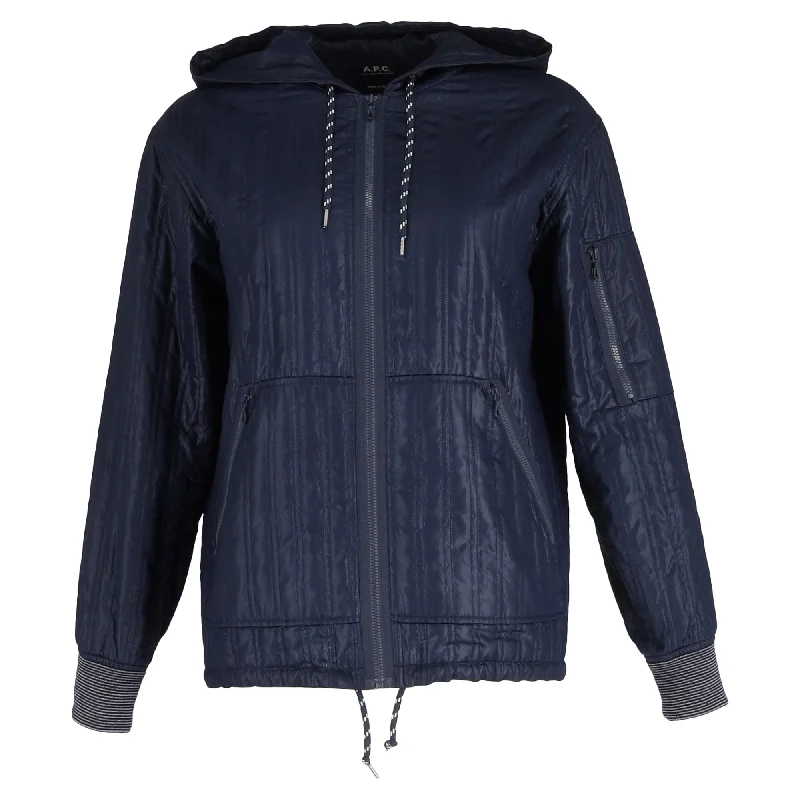 women's lightweight cargo jacket -A.P.C. Quilted Zipped Jacket in Navy Blue Polyester