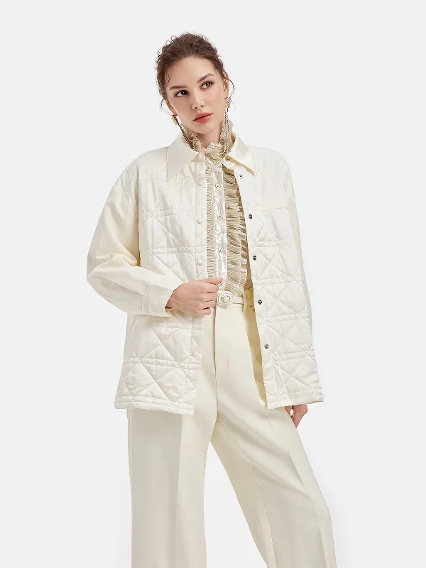 casual linen jacket for women -Silk Quilted Padded Coat