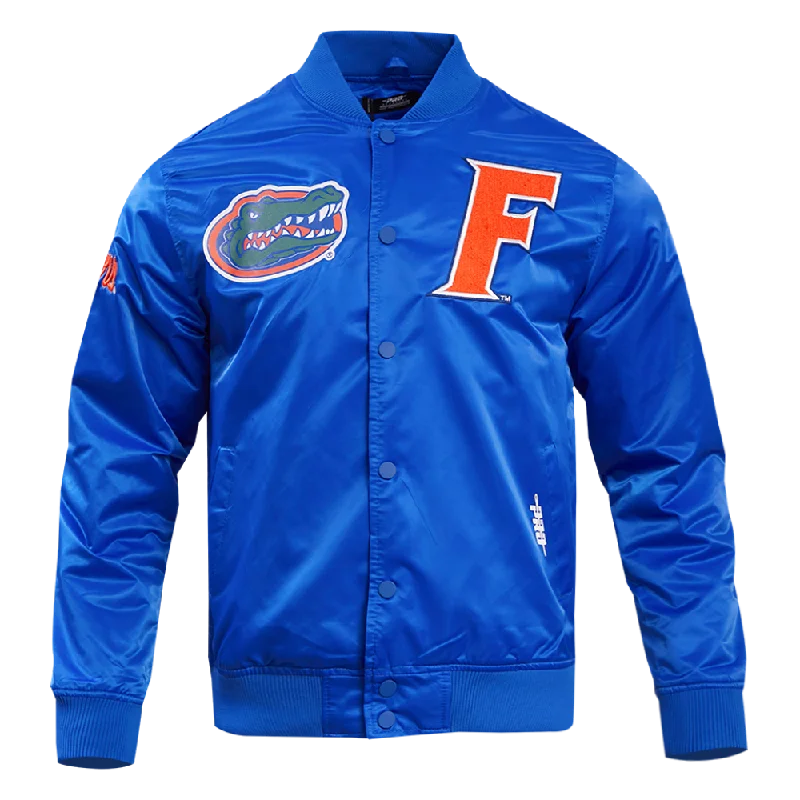 double-layered long coat for women -UNIVERSITY OF FLORIDA CLASSIC SATIN JACKET (ROYAL BLUE)