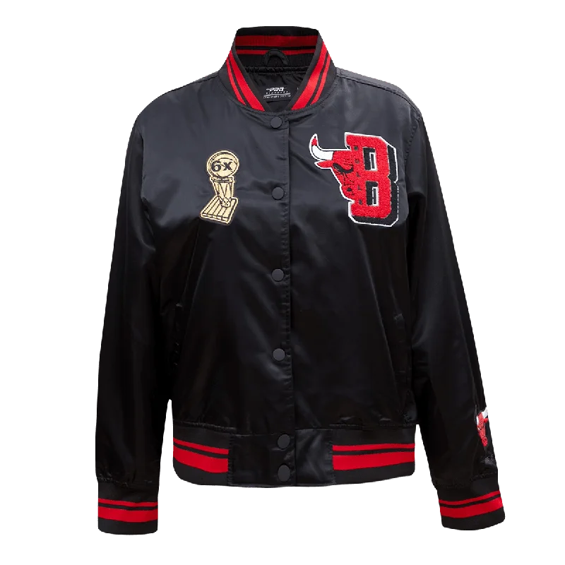 women's lightweight cargo jacket -NBA CHICAGO BULLS MASHUP WOMEN'S SATIN JACKET (BLACK/RED/BLACK)