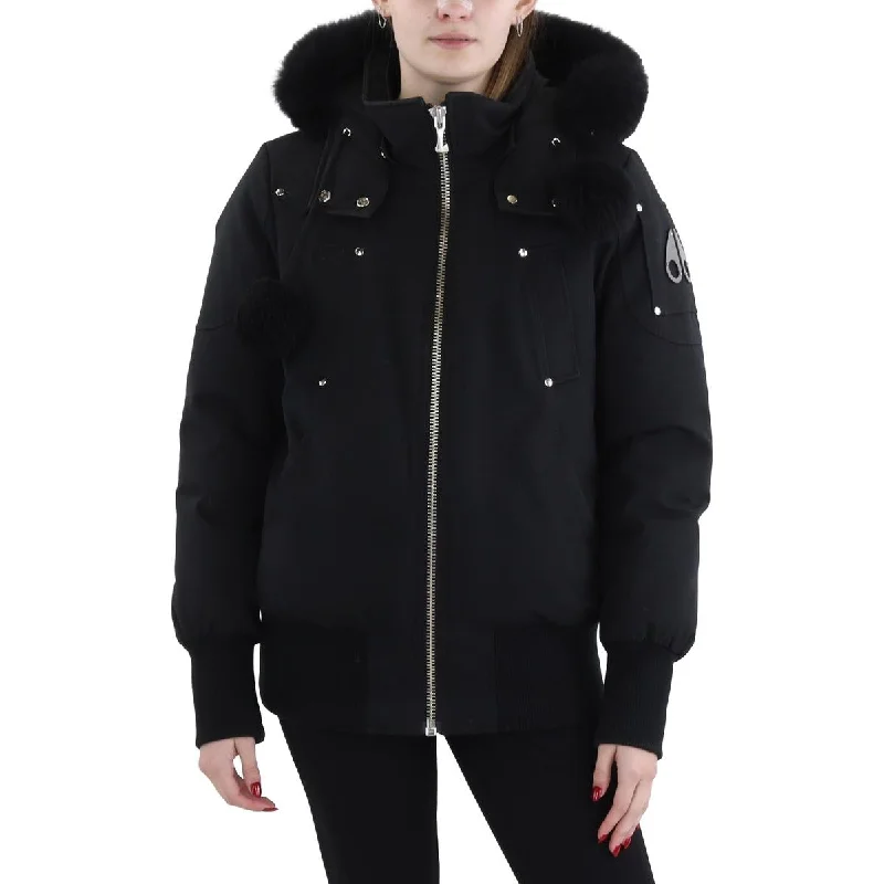 ladies' wool overcoat -Moose Knuckles Womens Insulated Removable Hood Bomber Jacket