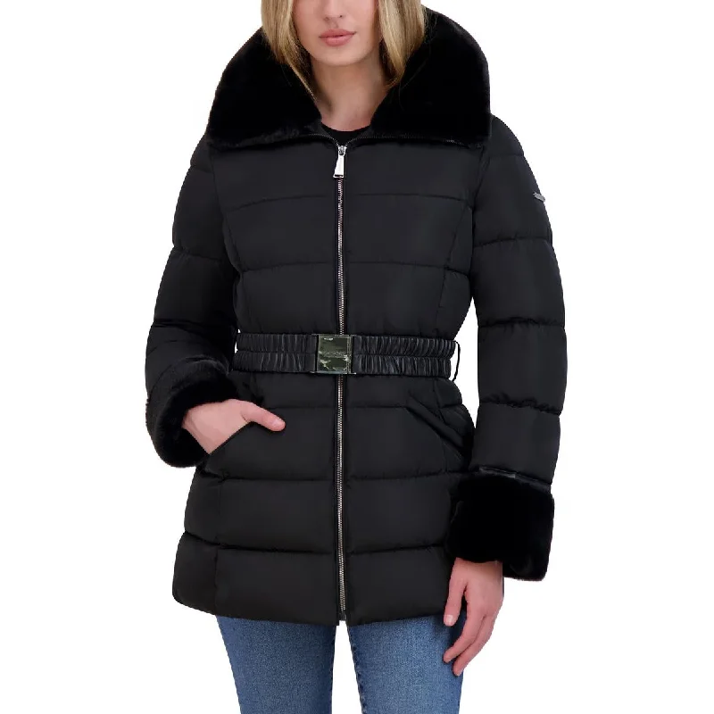 stylish leather jacket for women -Laundry by Shelli Segal Womens Quilted Midi Puffer Jacket