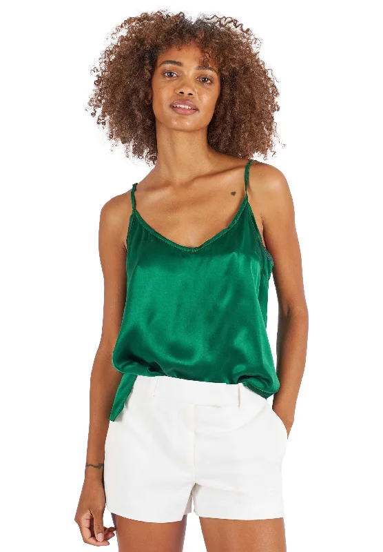 classic white short sleeve shirt for women -Cami-Silk Emerald Green 100% Satin Silk Camisole