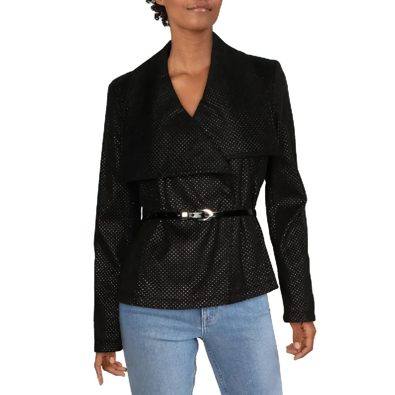 cropped faux leather jacket for women -Kenneth Cole New York Womens Belted Lightweight Wrap Coat