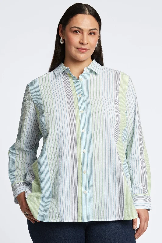 women's oversized short sleeve shirt -Boyfriend Plus Seersucker Stripe Tunic