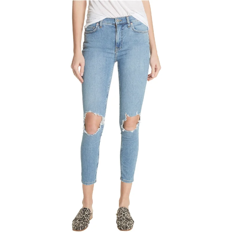 stylish flare-leg denim for ladies -Free People Womens Busted Knee Skinny Fit Jeans