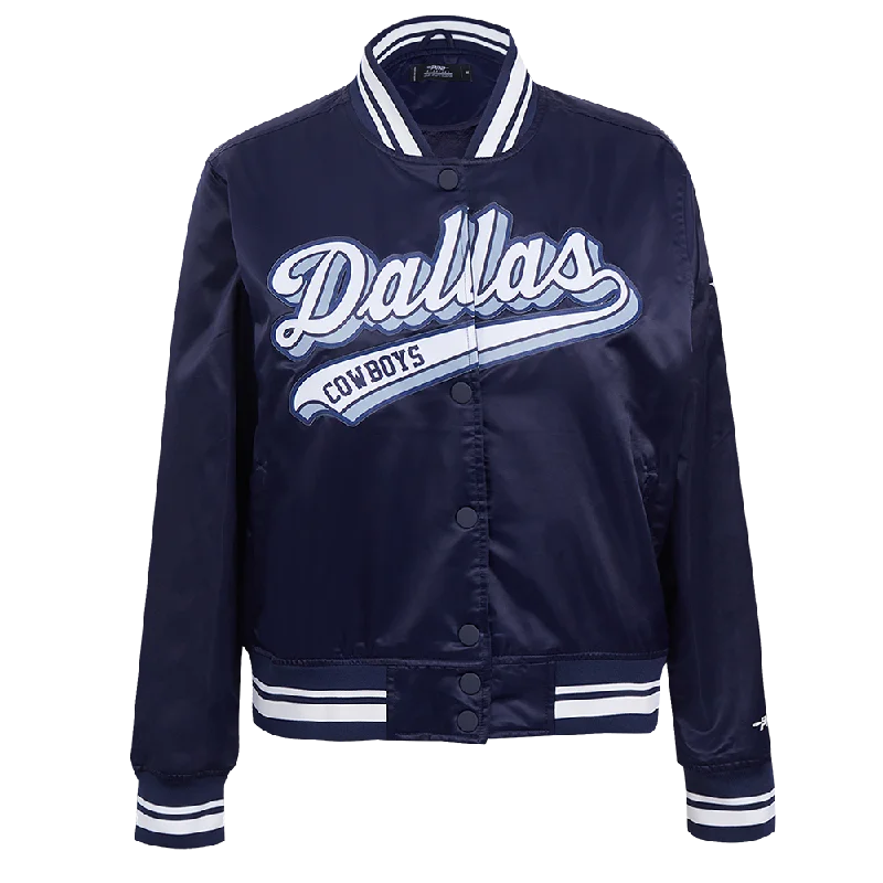 ladies' cashmere overcoat -NFL DALLAS COWBOYS SCRIPT TAIL WOMEN'S SATIN JACKET (MIDNIGHT NAVY)