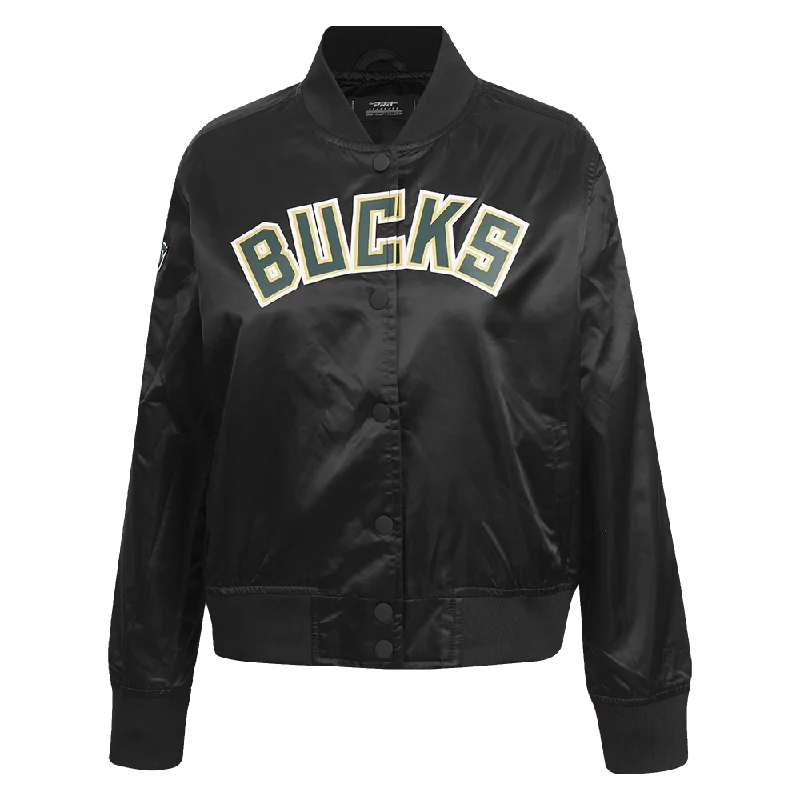 sophisticated evening coat for women -NBA MILWAUKEE BUCKS CLASSIC WOMEN'S SATIN JACKET (BLACK)