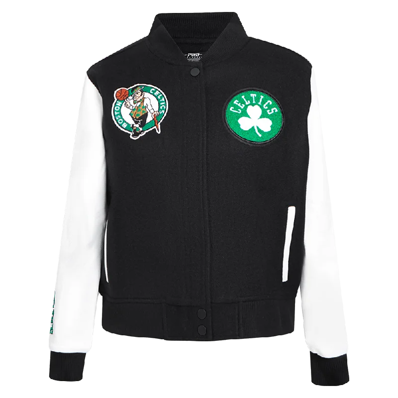 warm padded coat for women -NBA BOSTON CELTICS CLASSIC WOMEN'S WOOL VARSITY JACKET (BLACK/WHITE)