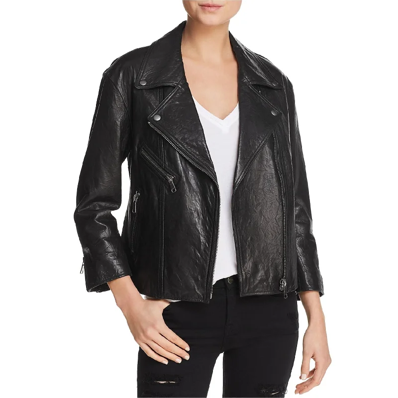 women's double-breasted coat -Joie Womens Viva La Femme Leather Jacket, Black, Small