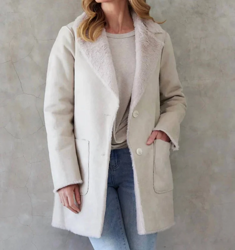 sleek satin bomber jacket for women -Faux Fur Coat In Stone